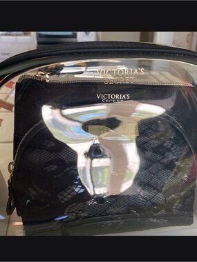 Victoria's Secret Black Lace Makeup bag Set of 3